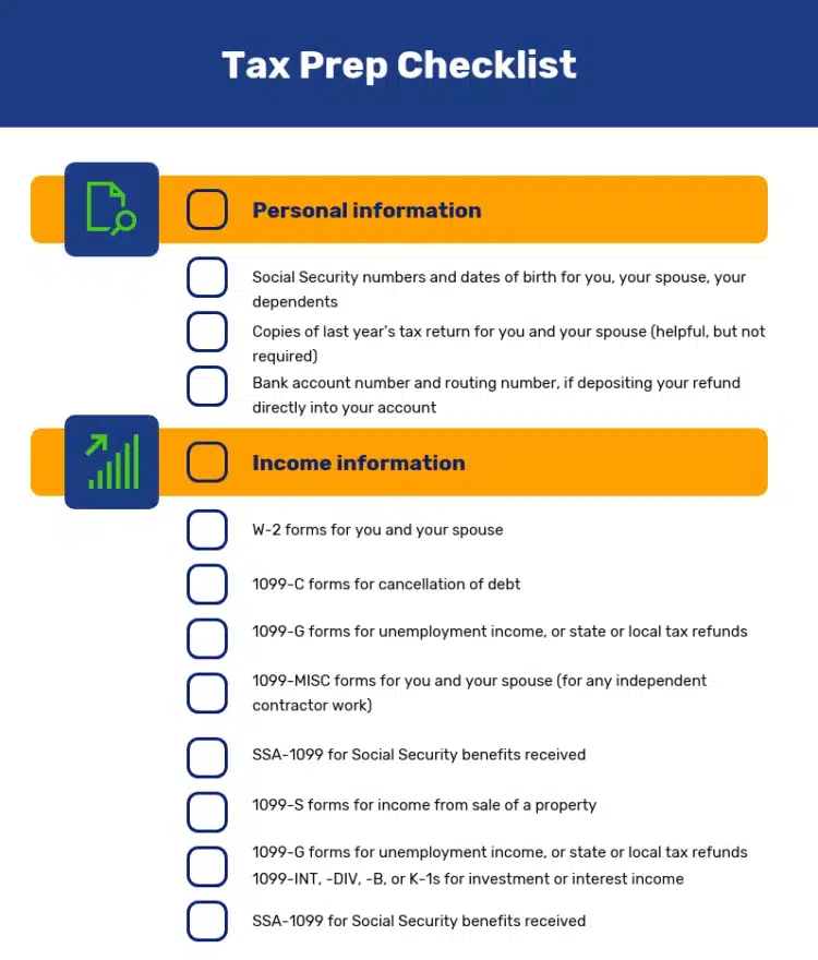 Lista de verificación para la preparación de impuestos Lista de verificación para la preparación de impuestos